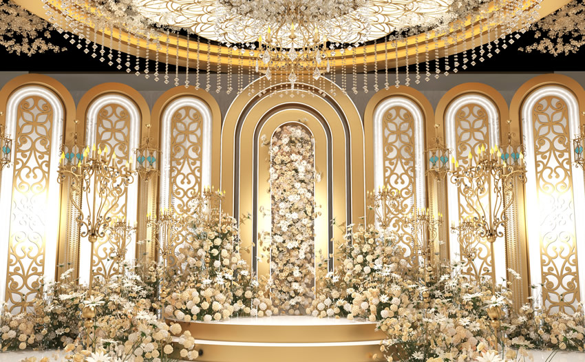 盐源香槟色调婚礼堂效果展示